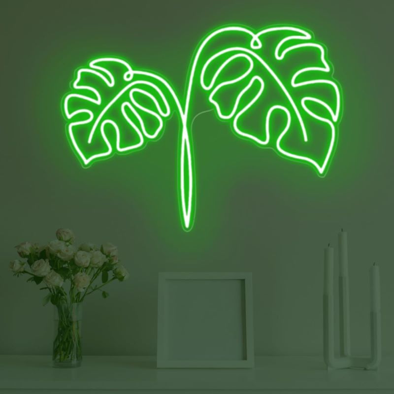 Cactus & Green Leaf Neon Sign – Natural Room Decor