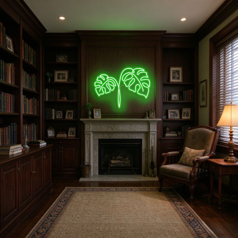Cactus & Green Leaf Neon Sign – Natural Room Decor