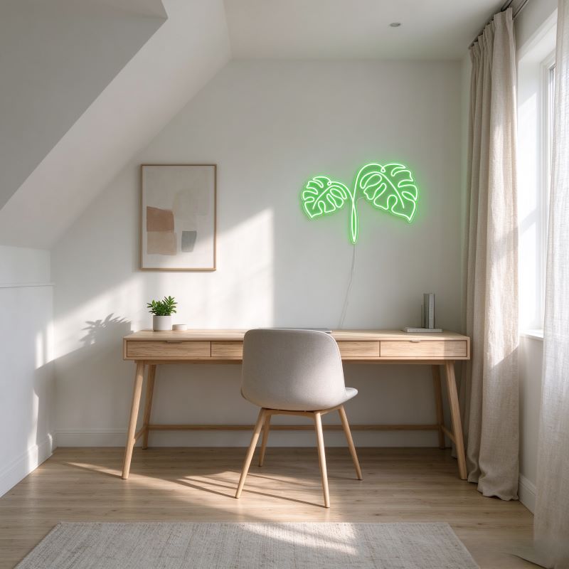 Cactus & Green Leaf Neon Sign – Natural Room Decor