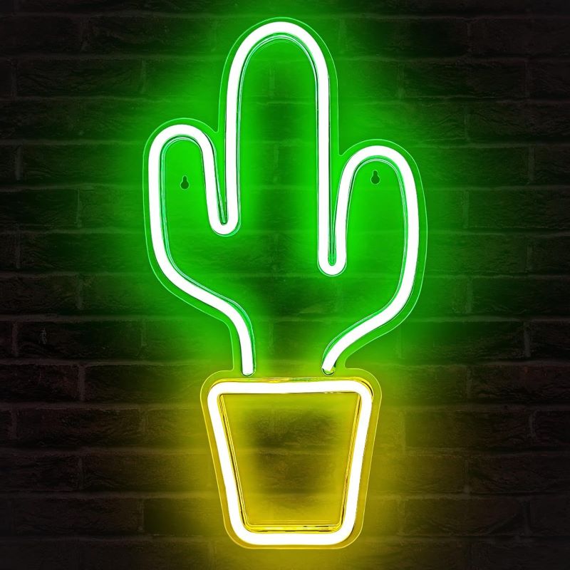 Cactus & Green Leaf Neon Sign – Natural Room Decor