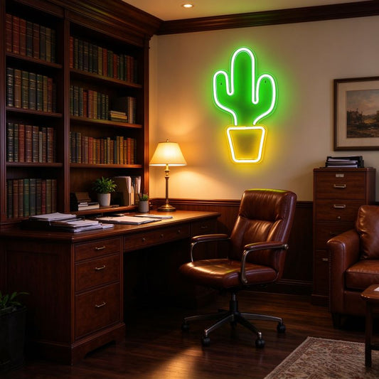 Cactus & Green Leaf Neon Sign – Natural Room Decor